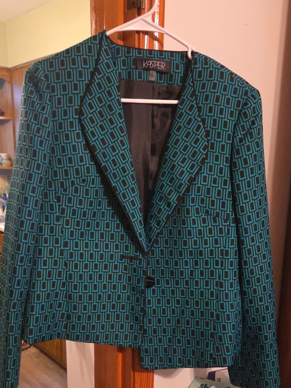 Kasper Green & Black Geometric Blazer Size 8